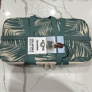 ALOHA Collection x CleverMade Collapsible Beach Tote - Palm Print Teal/Cream